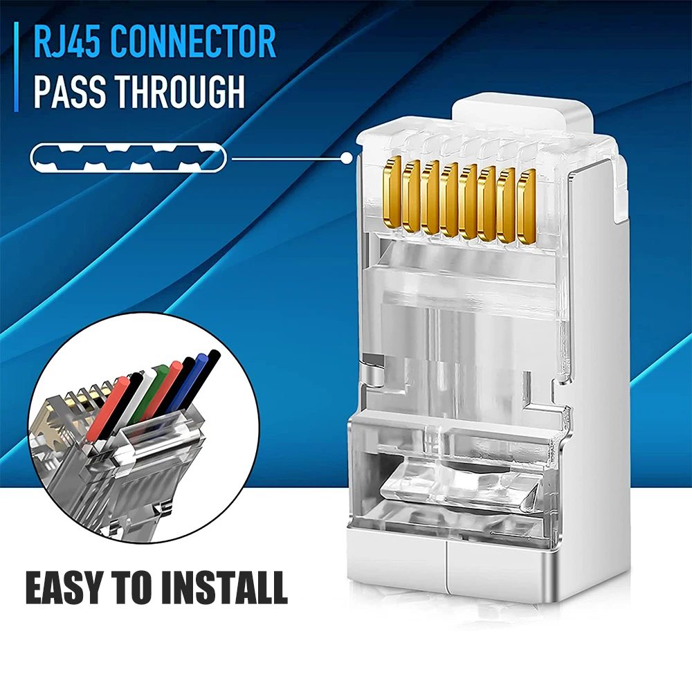 Hoolnx RJ45 Stecker CAT6A CAT6 Pass Durch Modulare Stecker STP Geschirmt 50U Gold Überzogene Ethernet Ende Netzwerk Stecker Für Lan kabel