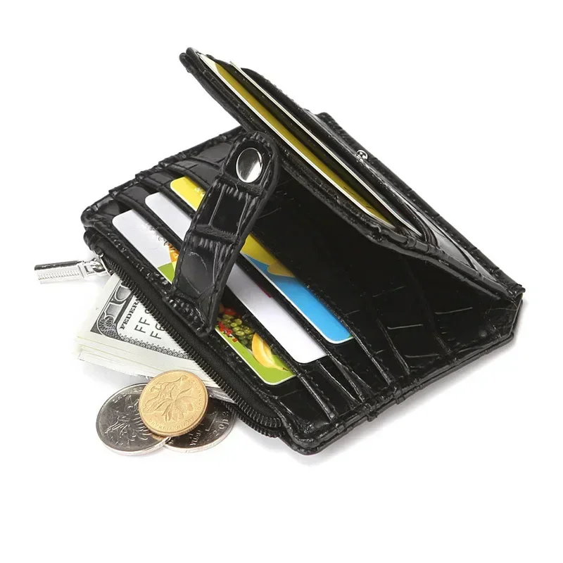 Bamboo Pattern Solid Color Buckle Wallet Coin Purse Black Short Slim Thin Leather ID Credit Card Holder Wallet Case Money Pocket