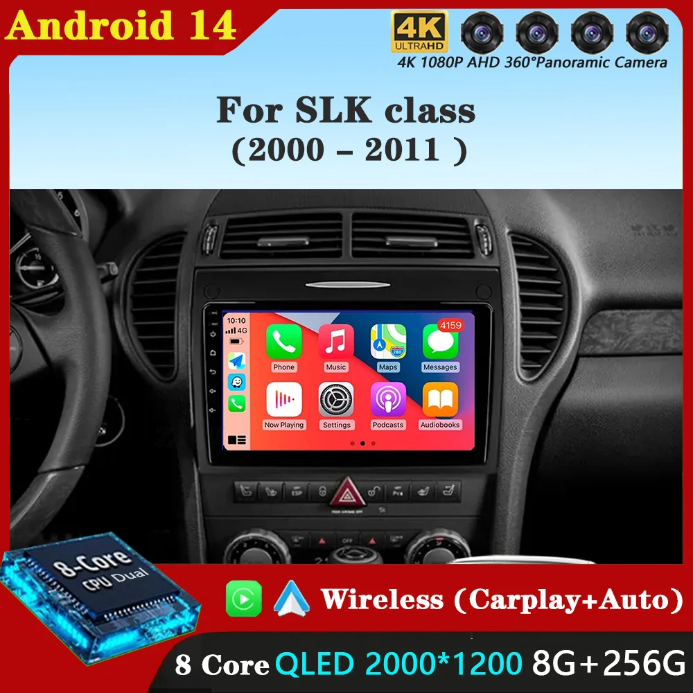 Android 14 Carplay Autoradio Voor Mercedes Benz SLK klasse R171 SLK200 SLK280 SLK300 2000-2011 Navigatie GPS Multimedia Speler