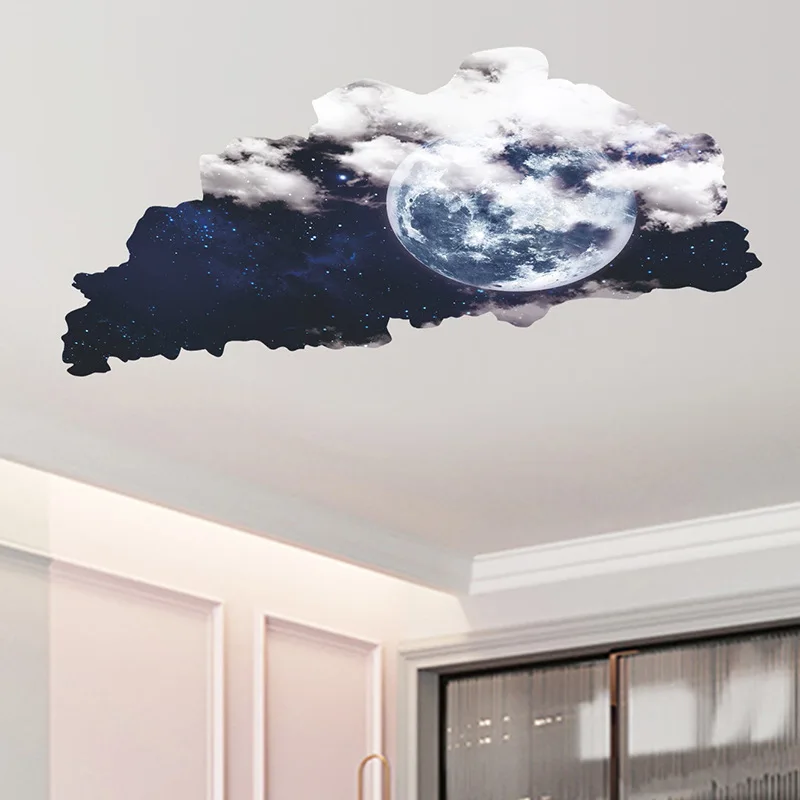 Broken Wall Art Cosmic Starry Sky Clouds Embrace Moon Vinyl Mural Stickers Home Decoration for Room Porch Roof Ceiling Wallpaper