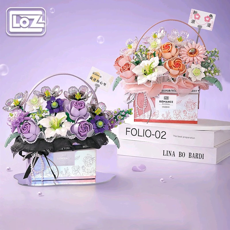 

Loz Bouquet Gift Box Light Portable Building Blocks Magic Fingernail Glitter Haze Purple Assembled Model Teacher's Day Gift