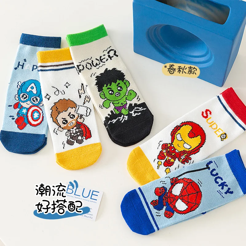 5 Paar Wunder Kinder Socken Kuromi Spider-Man neue Herbst Winter Cartoon Junge Kinder Mid-Calf Socken Baumwoll socke für Jungen Geschenke