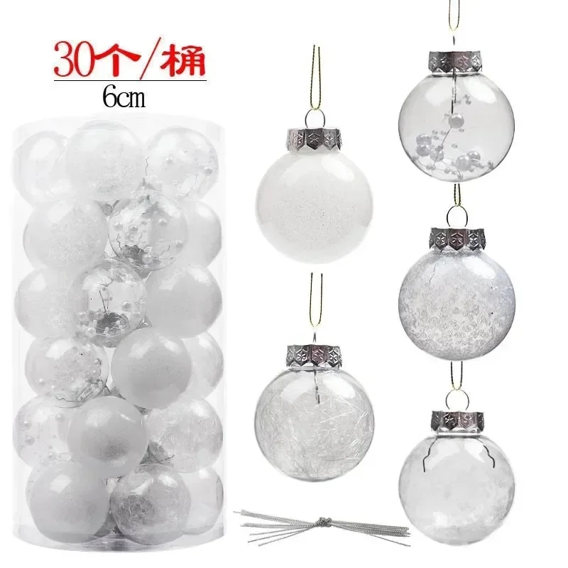 Enfeites de bola transparentes para árvore de Natal, bolas, decoração de Natal, ano novo, festa, 6cm, 30pcs, 2023