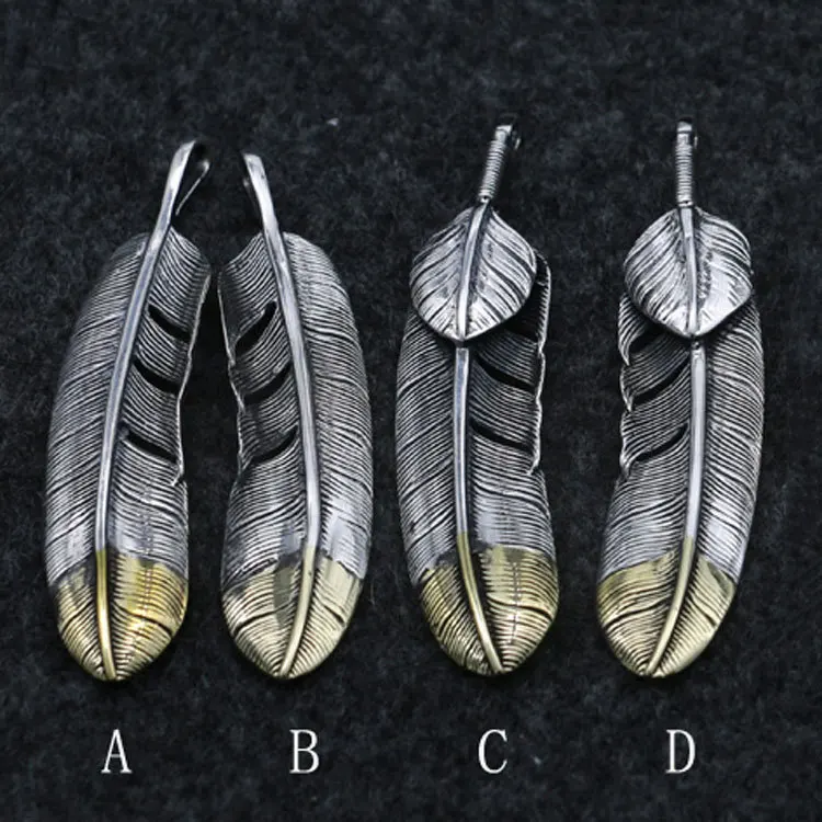 

S925 Sterling Silver Pendant Feather Old Vintage Pendant Necklace Accessories Pendant Thai Silver Personality Jewelry