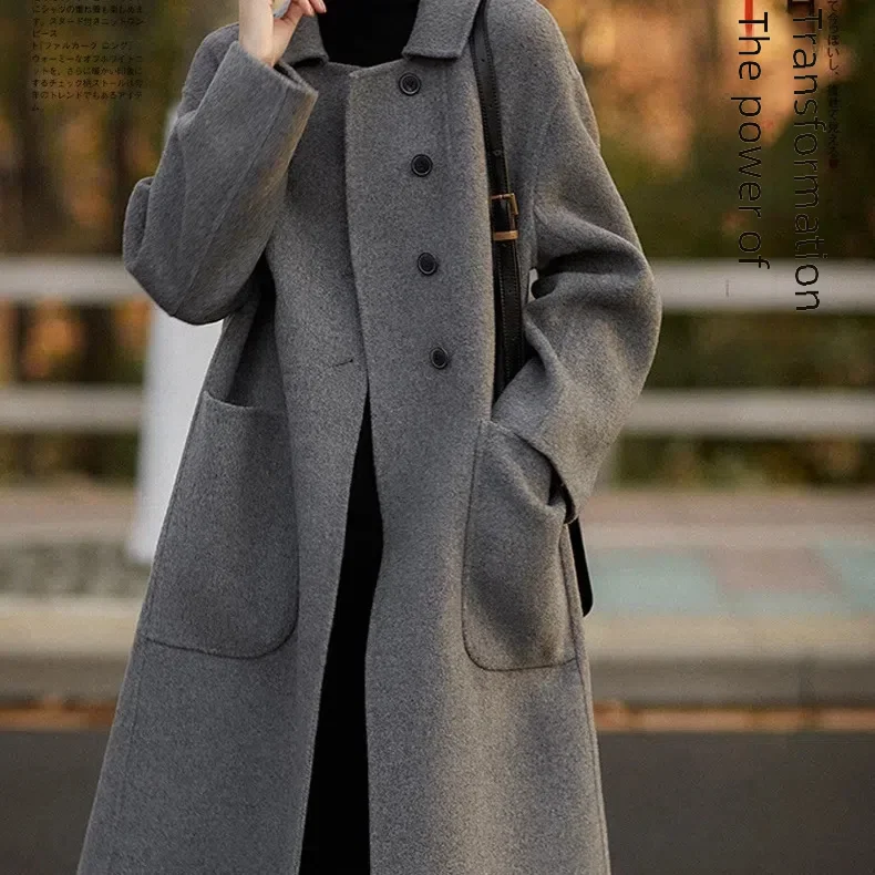 Women Clothes Sheep Wool Coat Medium Length Loose Double-sided Velvet Wool Coat Autumn Winter