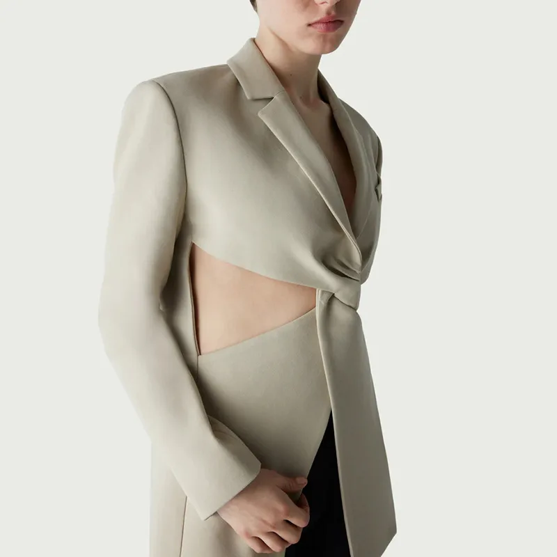 مزاجه ركاب دعوى المرأة الخريف موضة جديدة جوفاء الخصر تصميم البدلة سترة TRAF المرأة الصيف ملابس خارجية مكتب #3