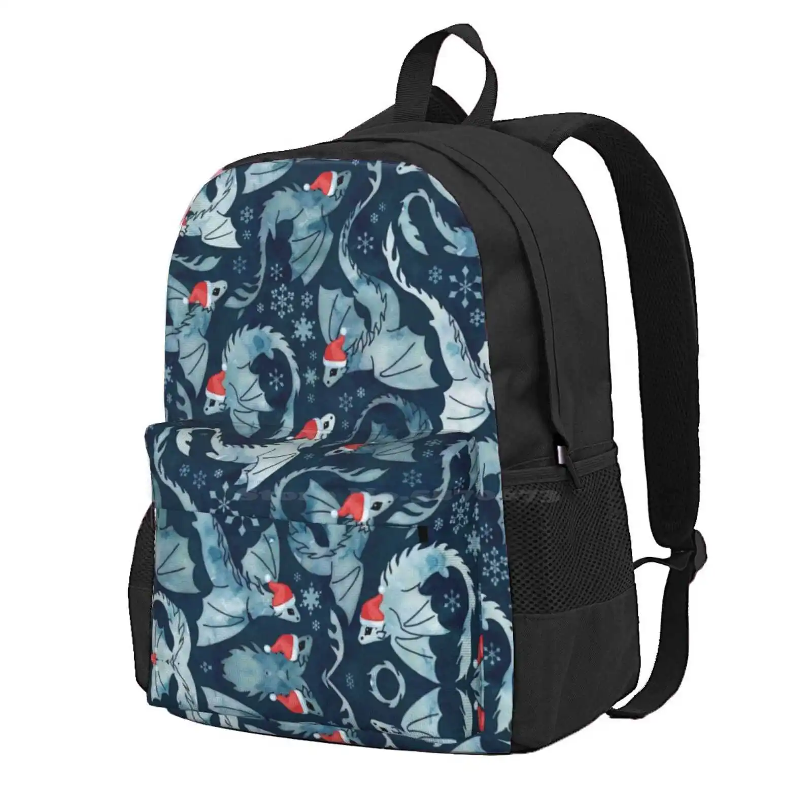 Dragon Fire Dark Blue Christmas Snowflake Hot Sale Schoolbag Backpack Fashion Bags Adenaj Dragon Christmas Festive Snowflake