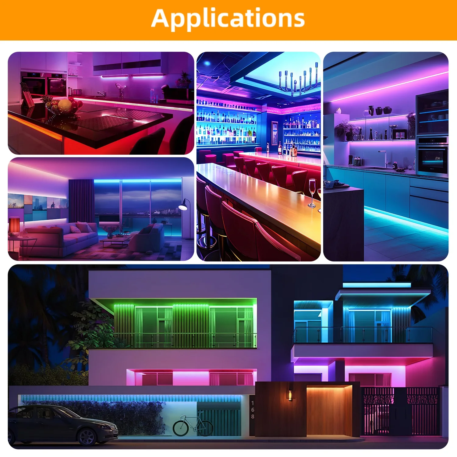 شريط إضاءة LED RGB COB مع خاصية التحكم بالتطبيق وتغيير الألوان ومزامنة الموسيقى، شريط إضاءة LED 576 مصباح/متر، شريط مرن لتزيين الغرفة وإضاءة خلفية للتلفزيون