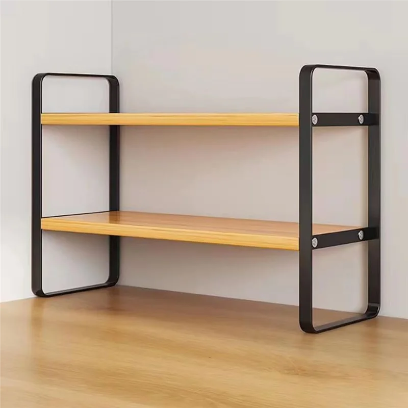 رف منظم سطح المكتب AA76، رف تخزين مكتب خشبي متعدد الأغراض مكون من طبقتين، رف كتب صغير لمكتب الكمبيوتر المنزلي #3