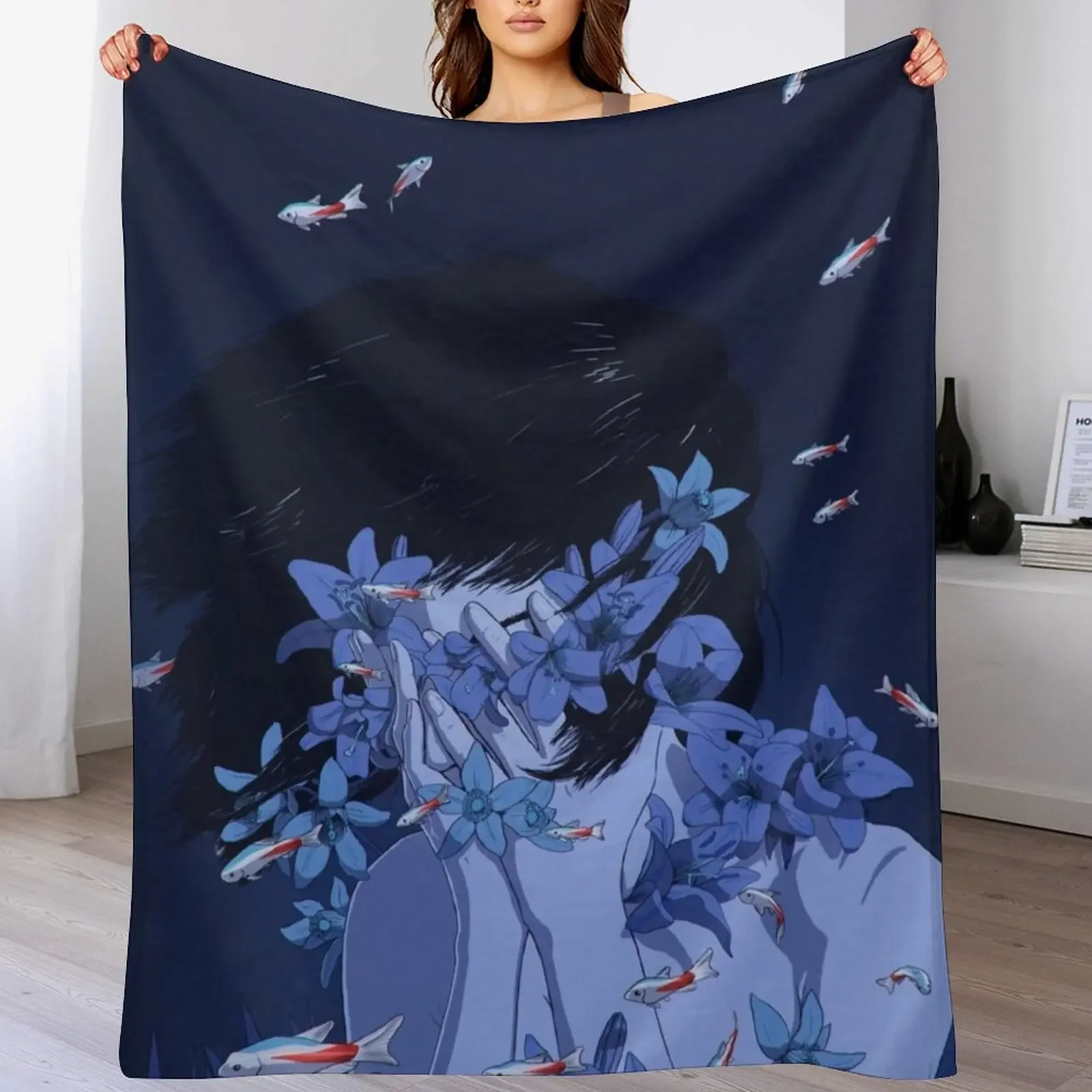 

Perfect Blue Throw Blanket Luxury Designer Furry Plaid on the sofa Soft Plush Plaid Blankets