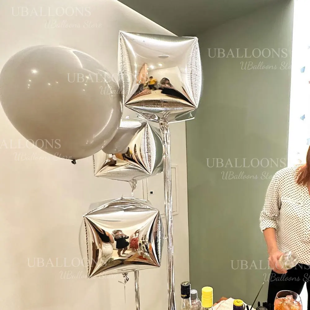 22 Zoll Würfel 4D Folienballons Metall Silber Diamant Quadratische Würfelballons für Geburtstag Verlobung Hochzeit Weihnachten Party Dekor – Detail 3
