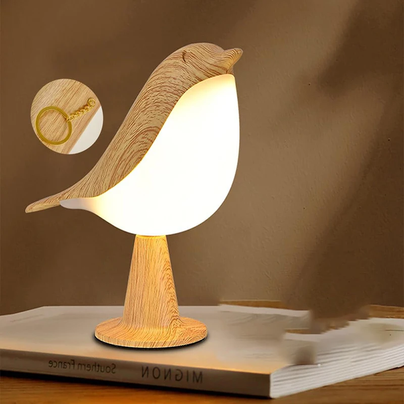 3Colors Magpie Bird Light LED Bedside Lamp Touch Control Wooden Night Light Lighting Desk Lamp Simple Courtyard Decoration Light