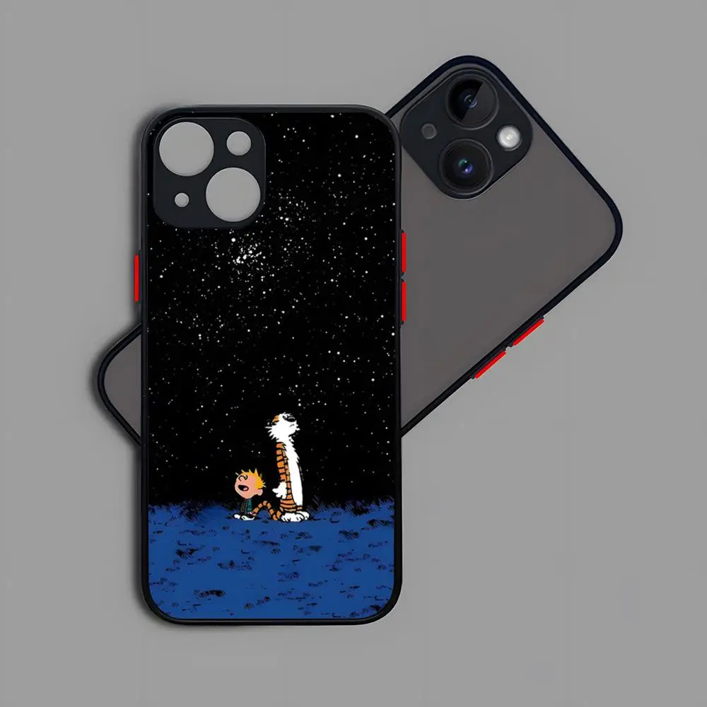 Calvin And Hobbes Phone Case Matte Transparent For 16 15 IPhone 12 11 13 Pro Max X XR XS 8 SE Mini Silicone Back Cover