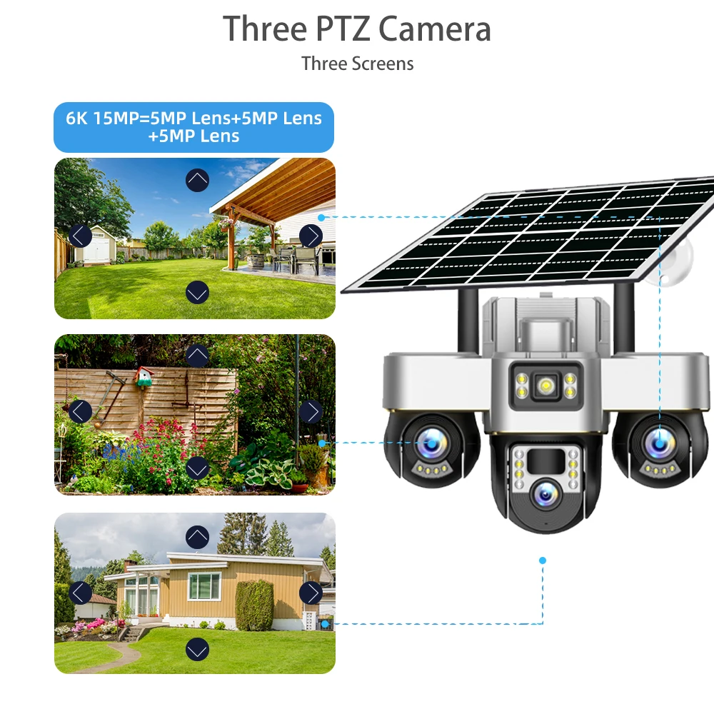 V380 Pro 4G Solar Security Camera Triple Lens PTZ Outdoor IP66 Human Detection HD Night Vision Battery Multi-Scene CCTV