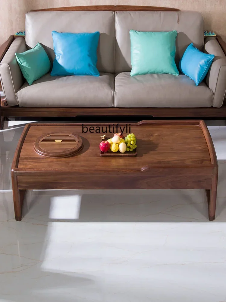 cc182R1 Langer Beistelltisch für Wohnzimmer, schwarzes Walnussholz, Massivholz, modern, leicht, luxuriös, neuer Teetisch im chinesischen Stil