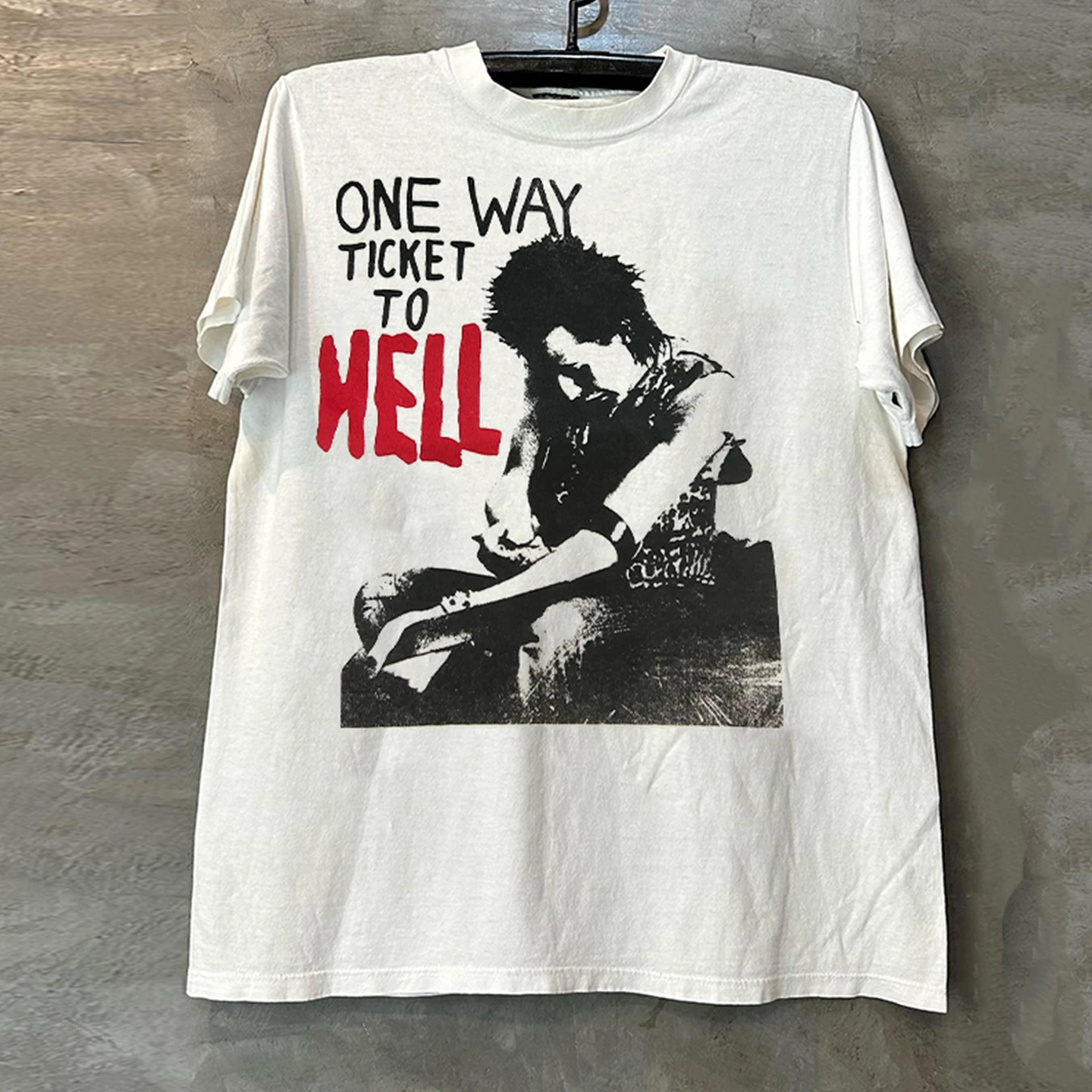

One Way Ticket To Hell American High Street Trend Brand Men's Summer Casual Short Sleeve T-Shirt CEC Heavy Crew Neck T-Shirt