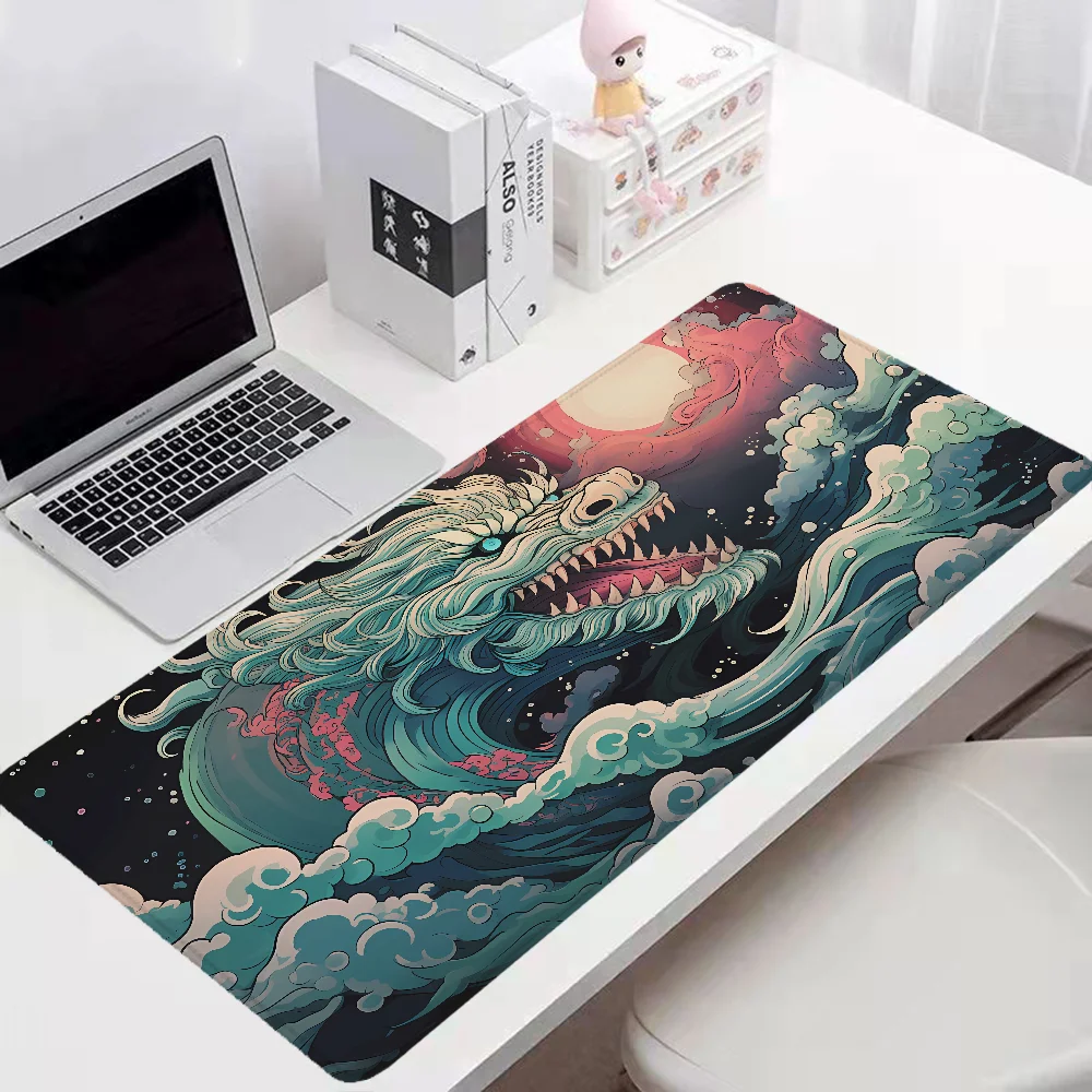 SKY BLUE JAPANESE WATER DRAGON Gaming Keyboard Pc Gamer Desk Mat Large Mouse Pad 900x400 Desktops Mousepad Mats Accessories Xxl