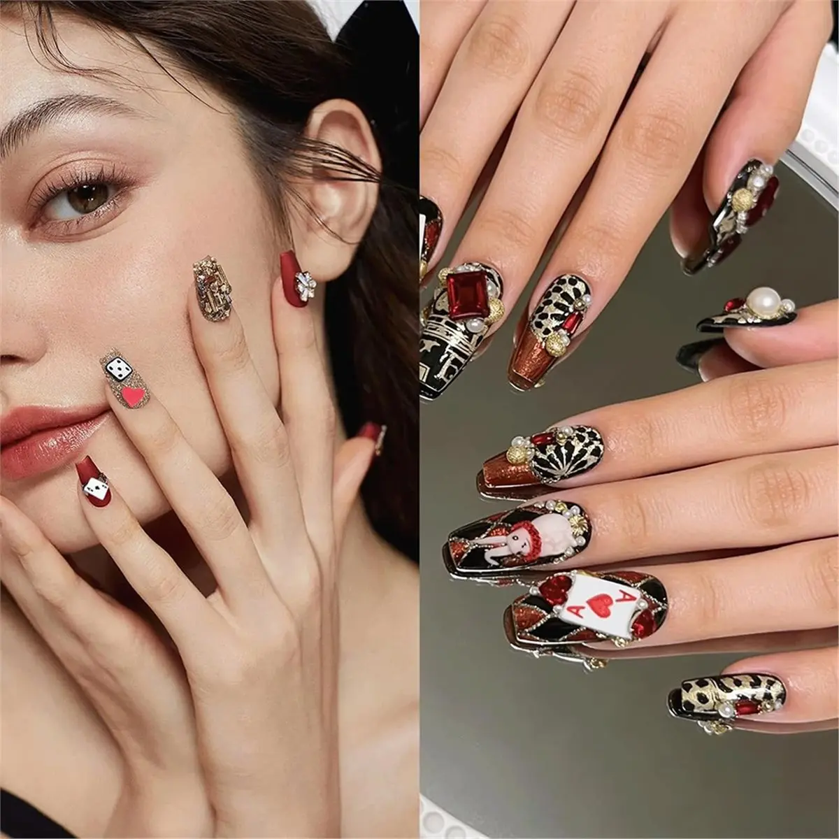 AA83 1 Boxes 3D Poker Nail Charms, Polymer Clay Nail Gems for Manicure and DIY Crafts