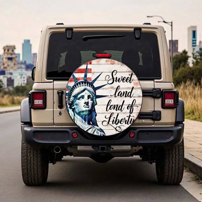 

Statue of Liberty Sweet Land of Liberty Tire Cover Durable Vinyl Spare Wheel Cover for SUV Truck RV