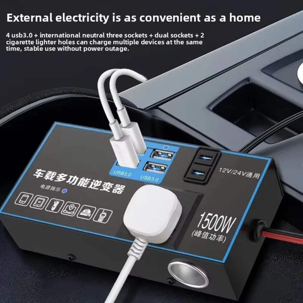 محول طاقة عاكس للشاحنة والسيارة 12 فولت 24 فولت إلى 220 فولت مع شحن سريع USB وشاشة عرض الجهد الرقمي لمراقبة الإخراج