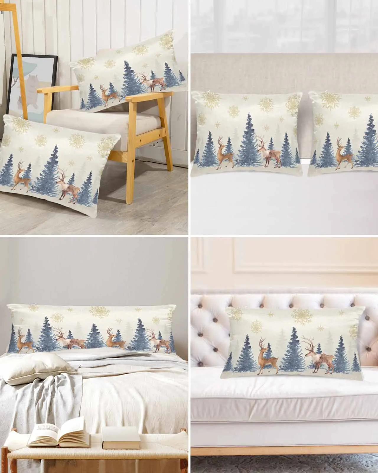 

Christmas Winter Tree Snowflake Elk Bed Satin Pillowcase 2pcs Sofa Pillow Cover Case Bedroom Satin Cushion Covers Home Decor