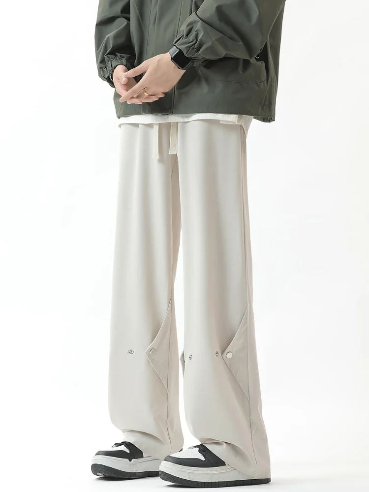 

Мужские летние тонкие брюки с широкими штанинами, свободные прямые повседневные брюки в стиле High Street, модные прямые брюки в западном стиле