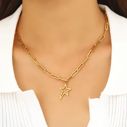 Stainless Steel Necklaces Irregularly Star Pendant Trendy Metal Paperclip Chains Choker Light Luxury Necklace For Women Jewelry