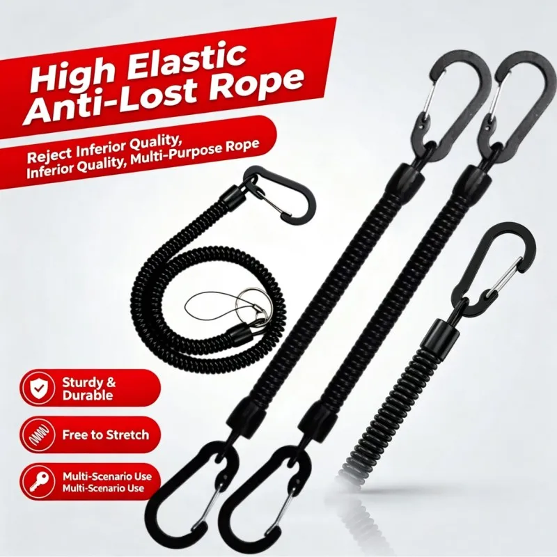Fishing Lanyards Tactical Retractable Spring Elastic Rope With Carabiner Camping Anti-lost Phone Keychain Fishing Rope