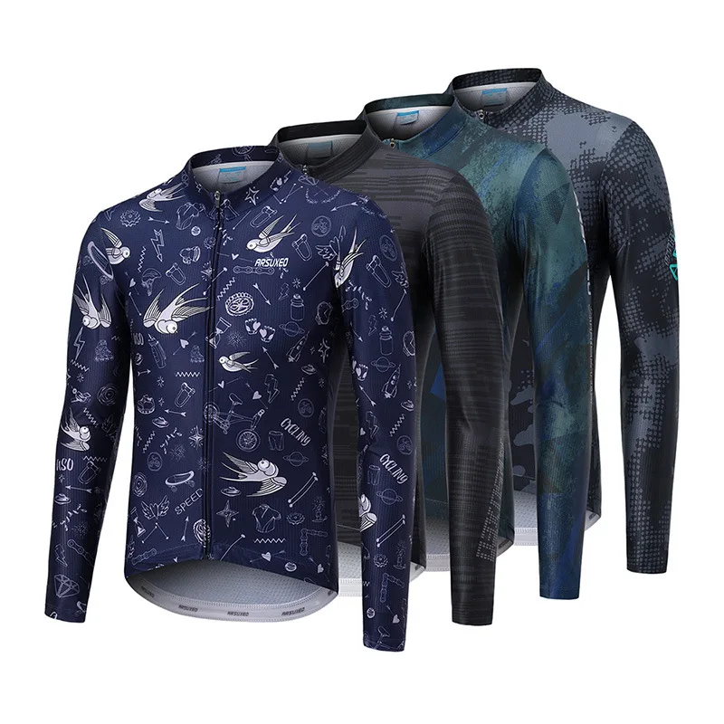 Cycling clothing mountain bike road bike long sleeve men's printed top cycling clothing sportswear outdoor thin breathable