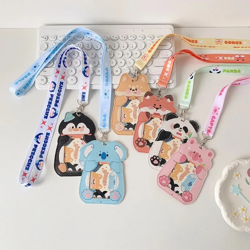 2pcs Animal Shaped Photo Card Holder for 3Inch Photocard with Lanyard Animal School License Holder ID Card Holder