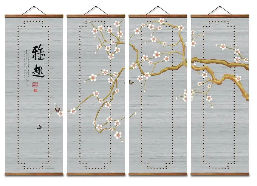 

MT0963 Chinese Style Magnolia denudata Desr Canvas Decorative Wall Art Posters Solid Wood Scroll Paintings