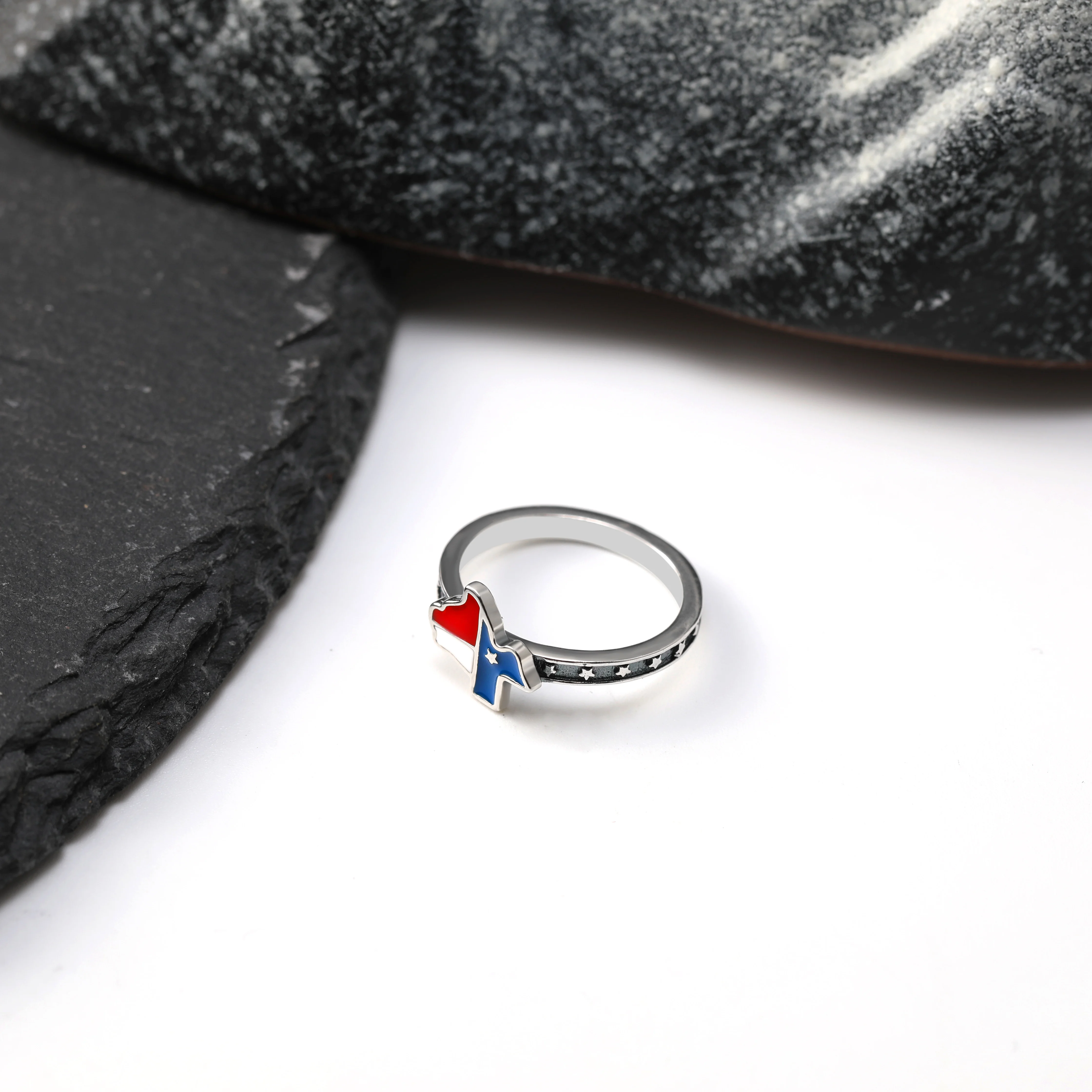 

R011 genuine 925 sterling silver classic fashionable enamel craft closed ring enamel Lonely Star State ring