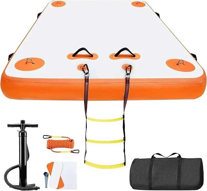 

Inflatable Floating Dock Swim Air Platform Island Raft Mat For Lake Pool Beach Ocean With Rope Ladder, Non-Slip Surface