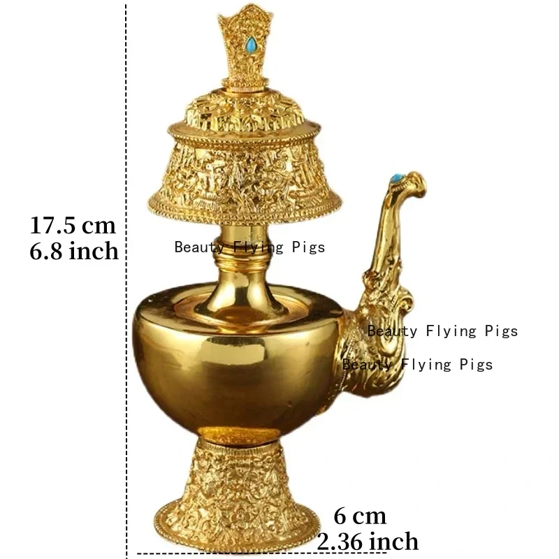 17 センチメートル合金仏教浄水ボトルタントラ祈り仏ポットチベット