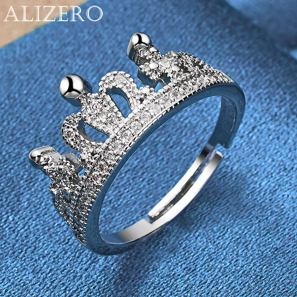 

ALIZERO 925 Sterling Silver Ring Crystal Zircon Crown Ring For Women Engagement Rings Eternity Band Fashion Jewelry