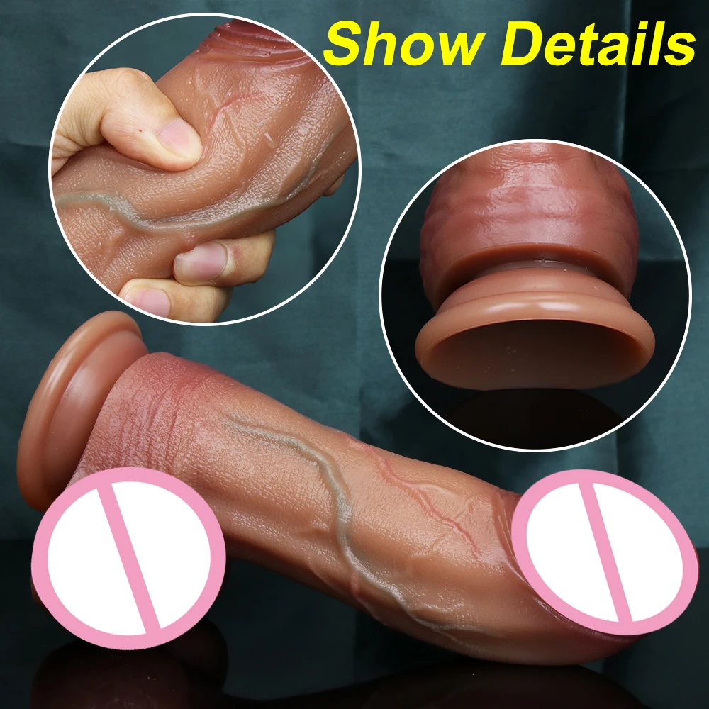 Realistic Soft Big Glans Thick Dildo Double Layer Silicone Masturbators Penis Women Anal Plug Sex Toys Suction Cup Small Dick