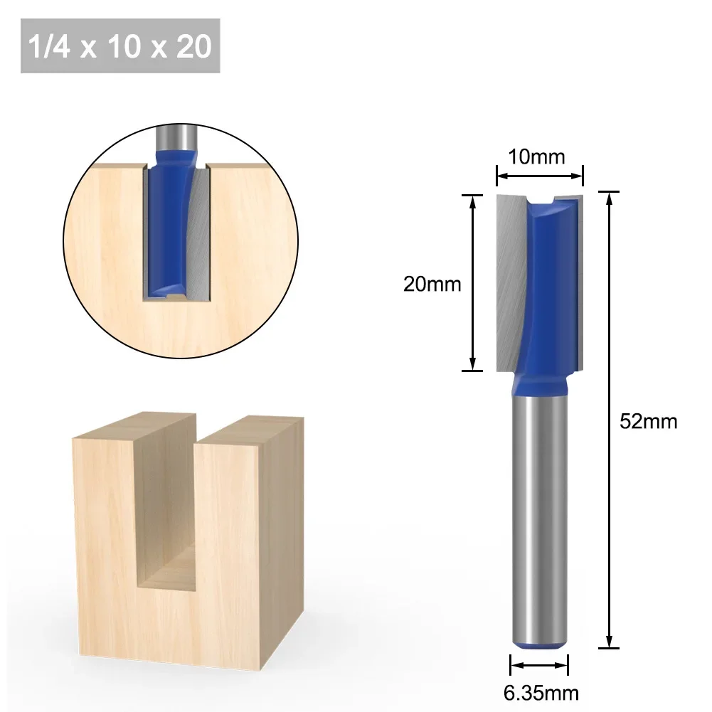 1 unidad de fresa de vástago de 1/4 ", 6,35 MM y 6MM, broca recta para tallado de madera, broca enrutadora de flauta doble individual de carburo de tungsteno, fresado de madera