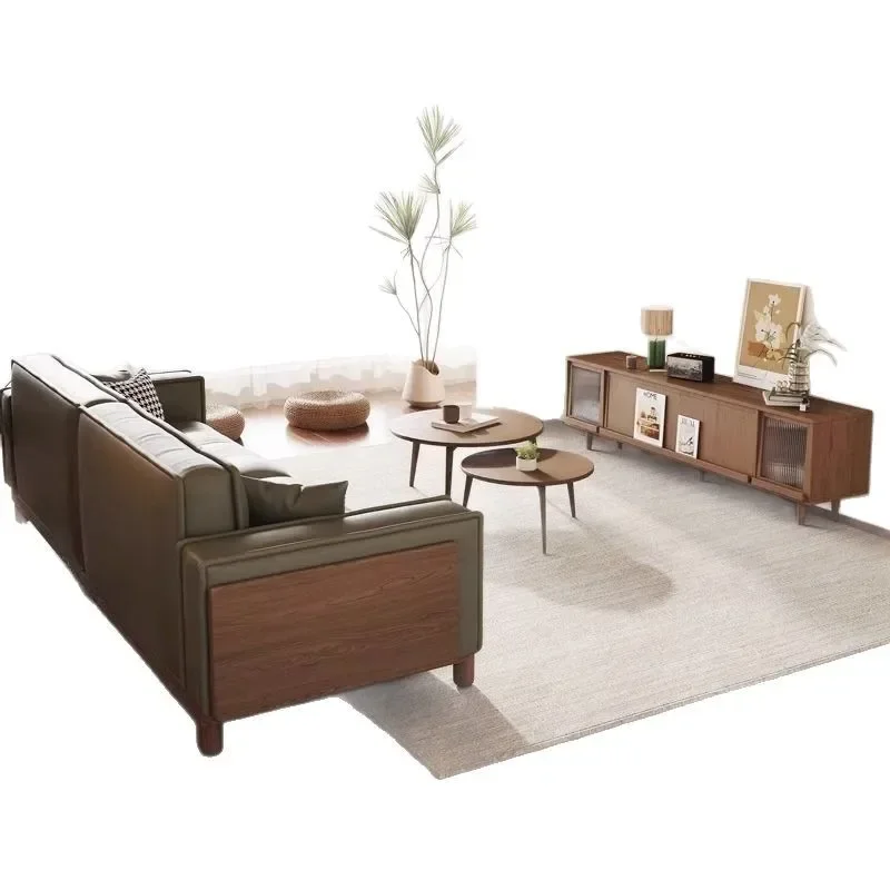 

American retro leather sofa living room new Nordic first-layer cowhide small apartment straight-row toast sofa