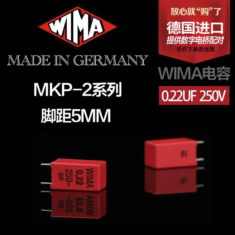 Condensador de Película No Polarizado WIMA 0.22uF 250V Serie MKP2 220nF 224 Importado de Alemania