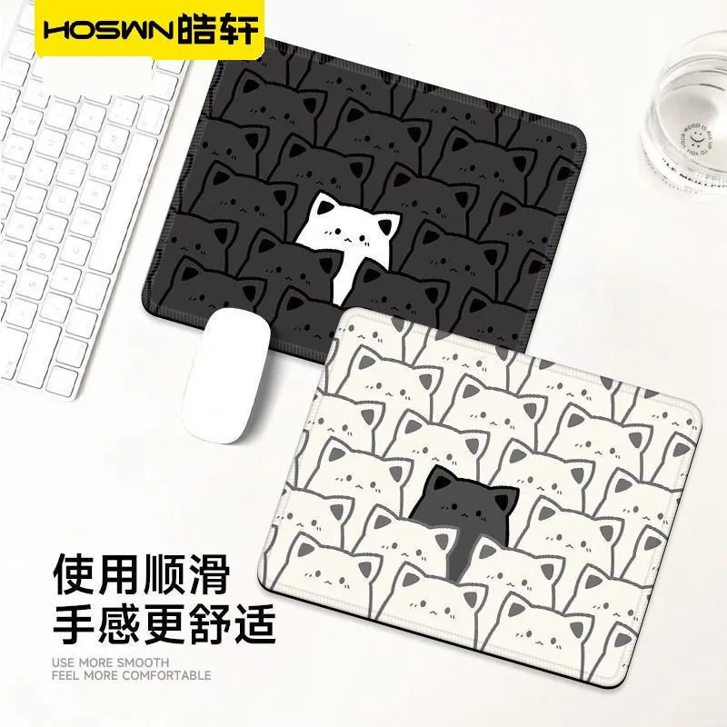 

New Black-and-White Cat Pattern Minimalist Mouse Pad Rubber Locked-Edge Mouse Pad Non-Slip Base Waterproof Prevent Hand Sweating