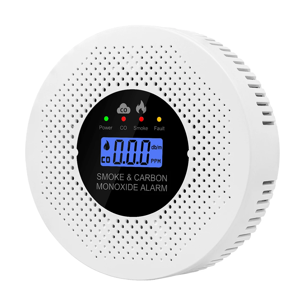 Carbon Monoxide and Smoke Detector with LCD Display Carbon Monoxide Alarm Powered by Battery for House Apartment Kitchen