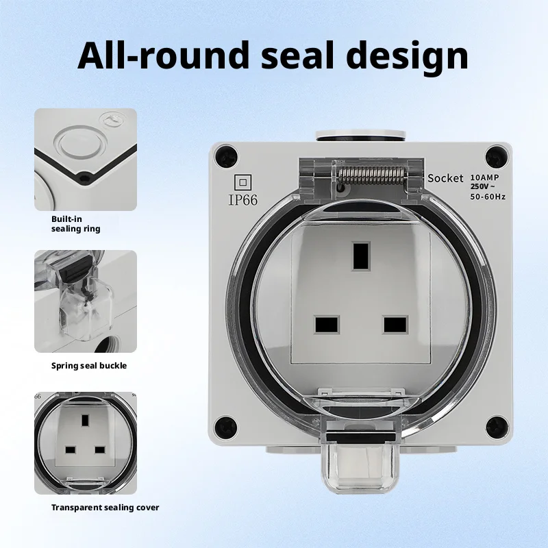 Universal Standard Outdoor Surface mounted Wall IP66 Waterproof Socket Eu Fr Us 16A Bathroom Kitchen Dustproof Rainproof Socket