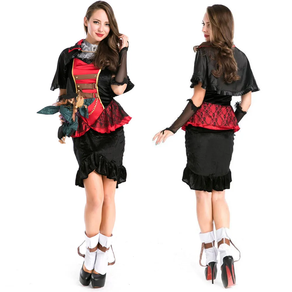 Vintage Elegant Medieval Vampire Queen Costume Women Cosplay Circus Ringmaster Halloween Carnival Dress Up Outfits Party Suit