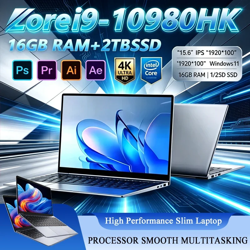 New 15.6' Laptop Intel Core i9-10980HK 32GB 2TB Gaming PC Ultra Slim Office Study Computer PC Windows 11 Pro 1920*1080