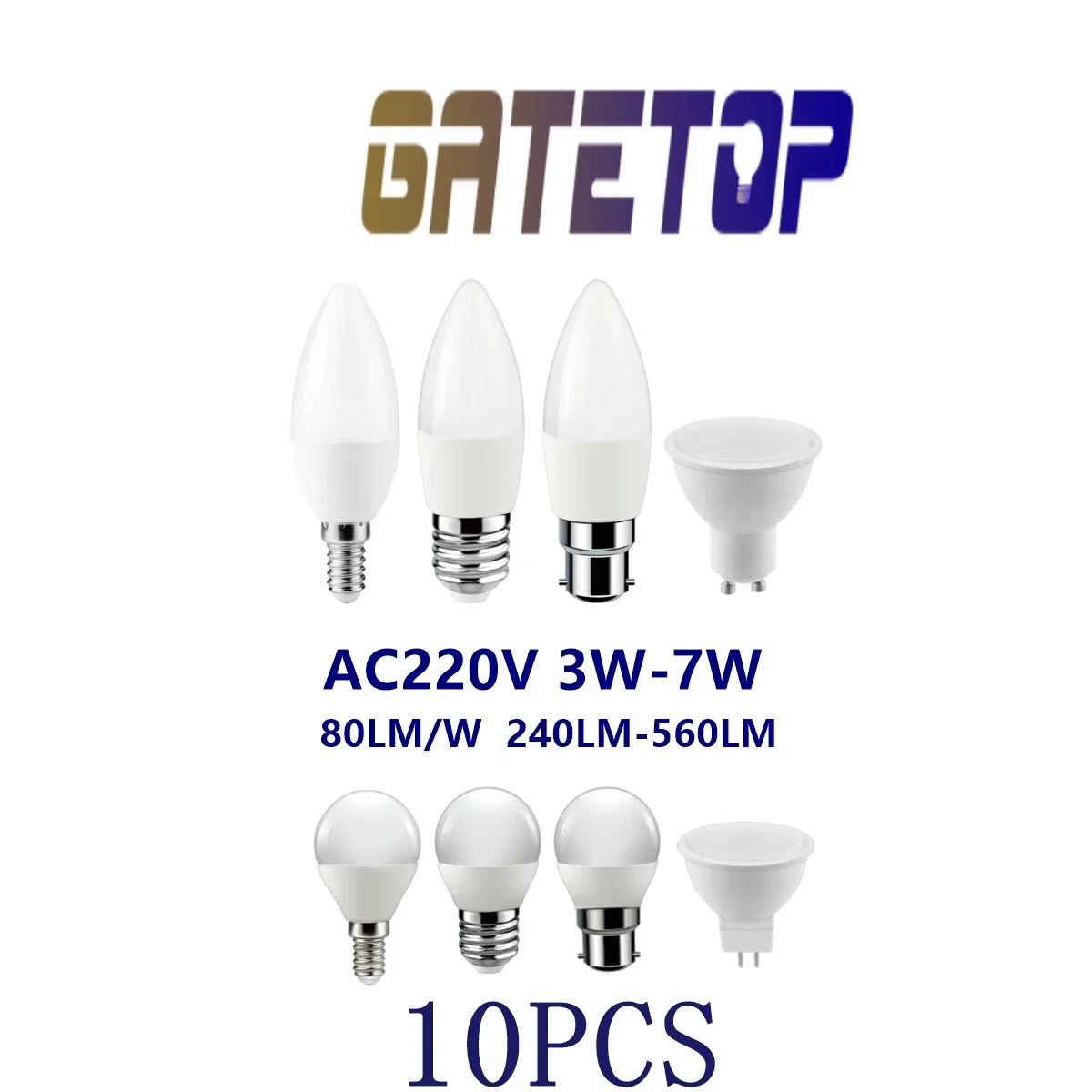 10PCS LED light bulb candle lamp E14 GU10 MR16 220V low power 3W-7W Factory direct high lumen no strobe Apply to study kitchen