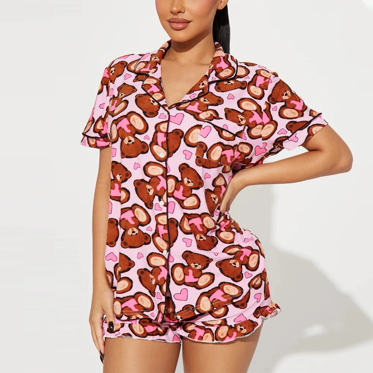

Pajamas new women's summer inlaid short-sleeved shorts casual ladies' home clothes two-piece suit