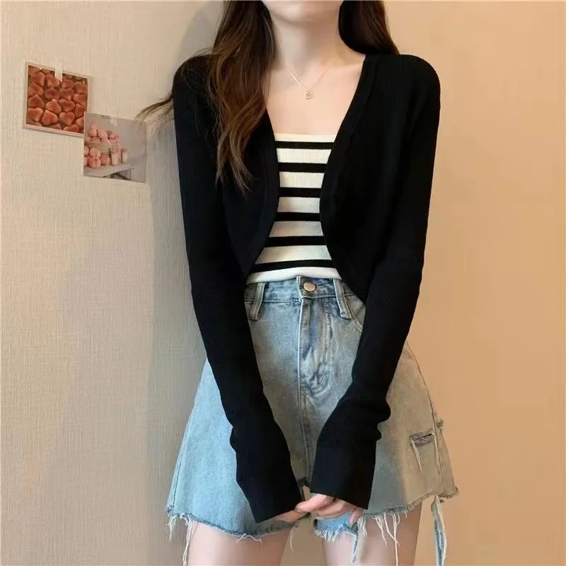 Shrug Top Long Sleeve Open Front Crop Cardigan Sweater Summer Bolero Top Women Teen-girl 90s Y2K Outfit