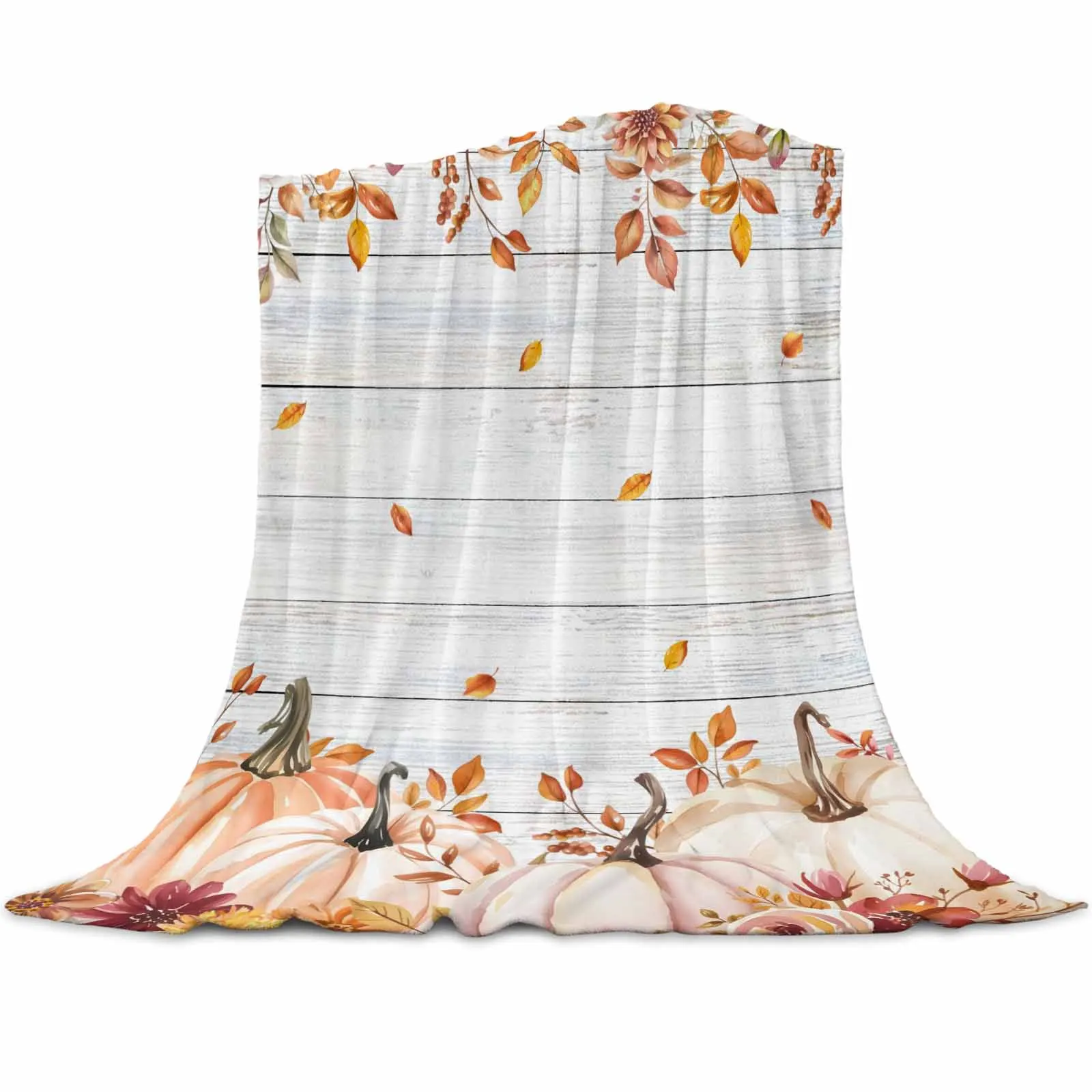 

Gray Wood Grain Thanksgiving Pumpkin Throws Blankets for Sofa Bed Winter Soft Plush Warm Family Friends Holiday Gifts
