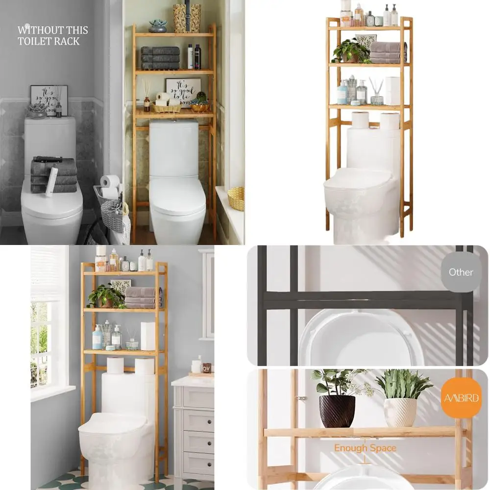 

Трехуровневый бамбуковый органайзер для хранения над унитазом, компактная полка для ванной комнаты, простая сборка, 25x10x64 дюйма