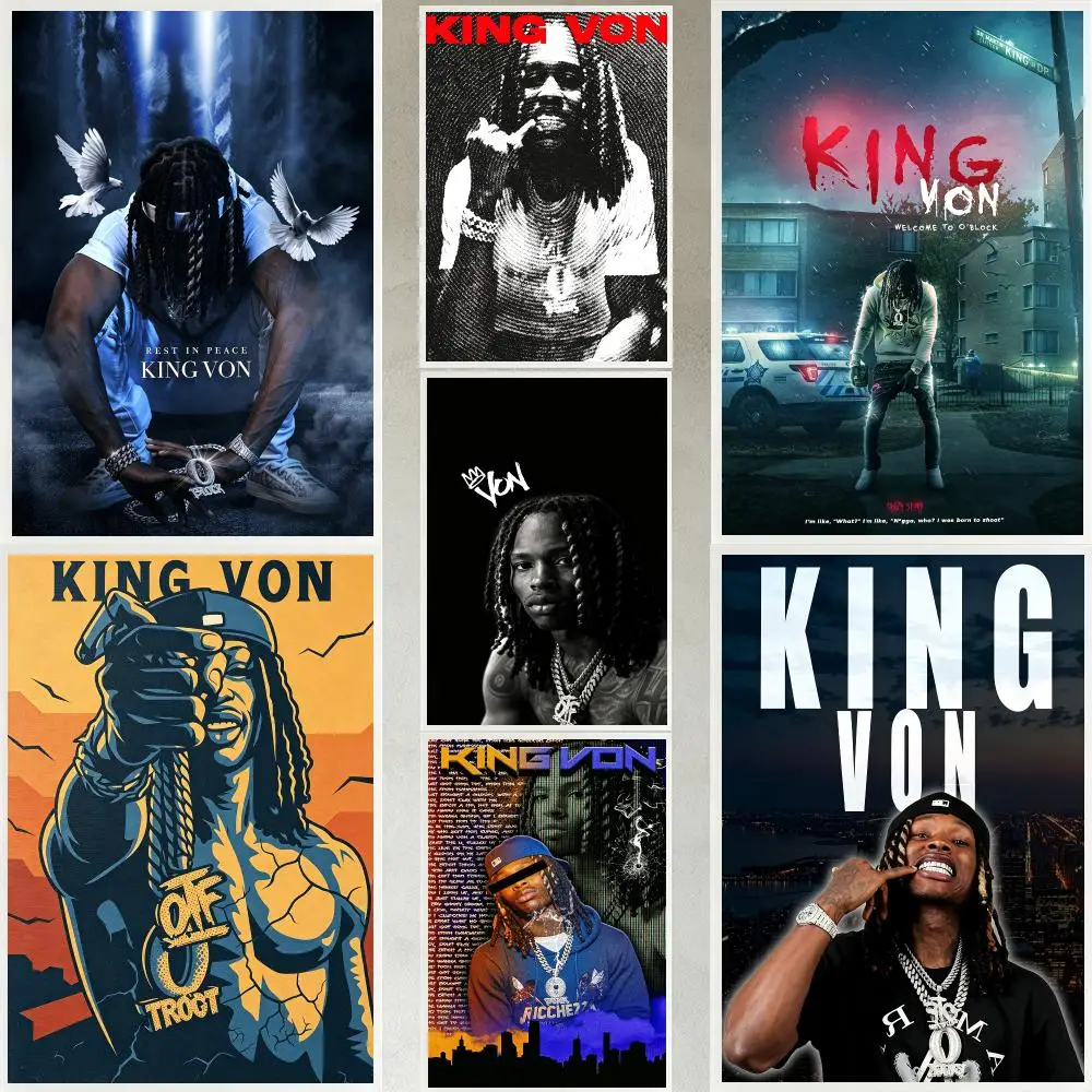 music King Von Poster Poster HD Waterproof Self-adhesive Art Print Wall Decor for Bedroom Living Room Gift